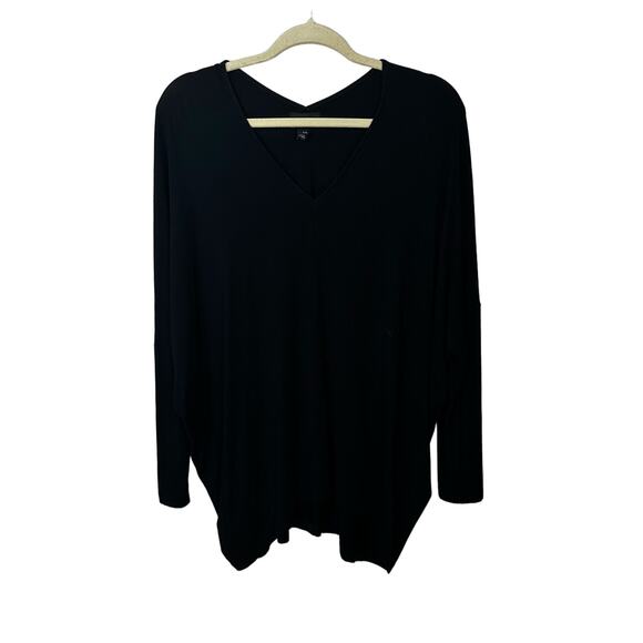 Club Monaco Black Tunic Blouse V Neck Womens Top Size Large‎ Viscose Stretch - Picture 1 of 7